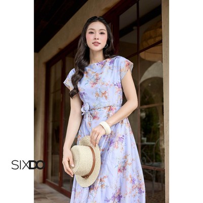 Đầm dáng xòe dài tay hến cổ thuyền SIXDO (Organza Flared Dress With Flower)