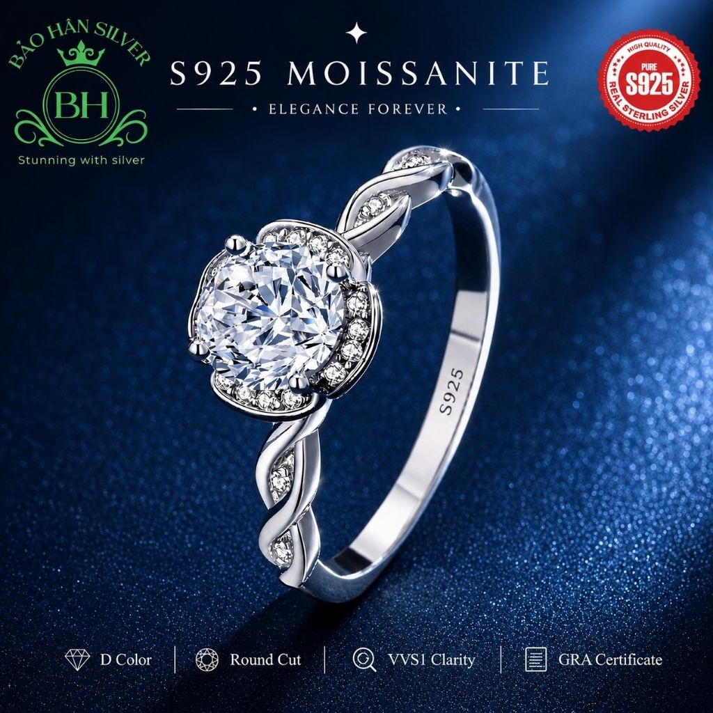 Moissanite 6.5ly 1carat Nhẫn bạc nữ Moissanite nhẫn kim cương Moissanite bạc 925 nhẫn cầu hôn bạc nh