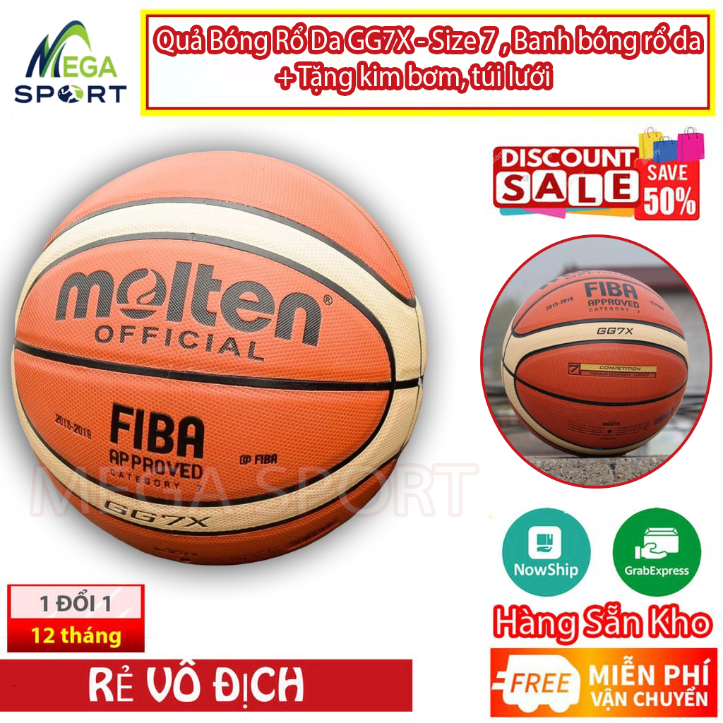 Bóng rổ Molten GG7X size 7 da PU chơi indoor outdoor TẶNG kim bơm