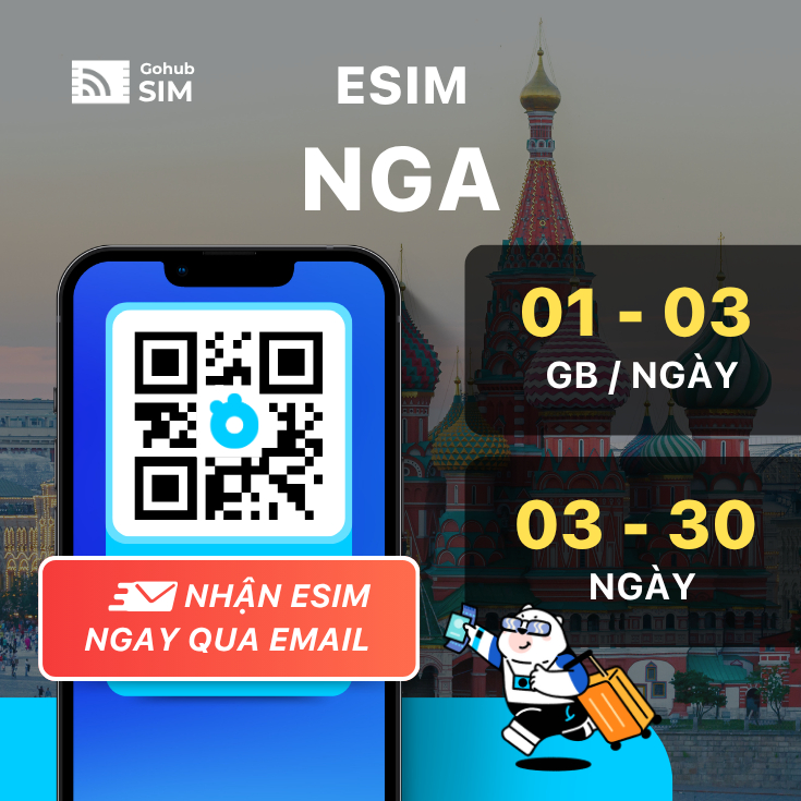 eSIM Nga 4G - Gói theo ngày,cố định (03 - 30 ngày) - Gohub gửi eSIM qua email