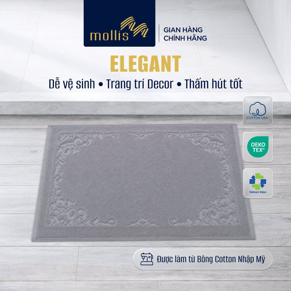 Thảm lau chân Mollis ELEGANT 45x65cm thấm nước nhanh, thảm chùi chân chống trượt, trải sàn phòng tắm