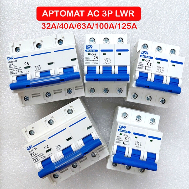 Bộ MCB 3 pha 3 cực, Aptomat AC 3 pha 4 cực LWR 32A 40A 63A 100A 125A ngắt mạch CB tép 380V Bảo vệ qu
