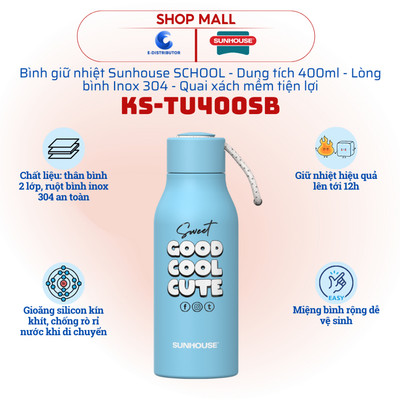 [HỎA TỐC] Bình giữ nhiệt Sunhouse School KS-TU400SB - Dung tích 400ml
