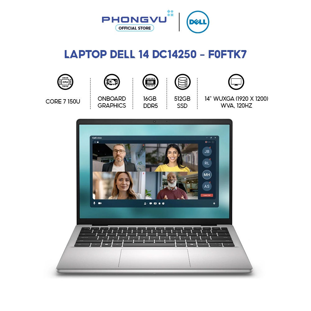 Laptop Dell 14 DC14250 - F0FTK7 (Core 7 150U/ GeForce MX570A/ 16GB/ 512GB/ Win 11 Home + Office) -Bả