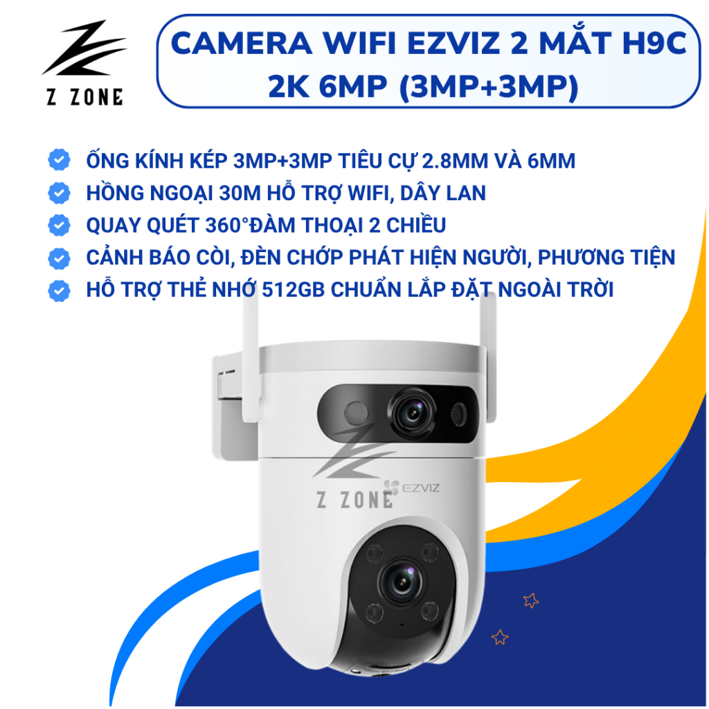 Camera WiFi EZVIZ H9C 2K 6MP (3MP+3MP) – 2 Mắt Quan Sát Toàn Cảnh, Quay Quét Thông Minh