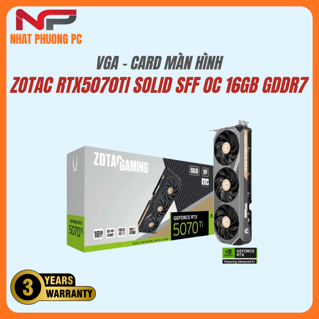 VGA ZOTAC GAMING GEFORCE RTX 5070 TI SOLID SFF OC 16GB GDDR7 3 FAN NEW