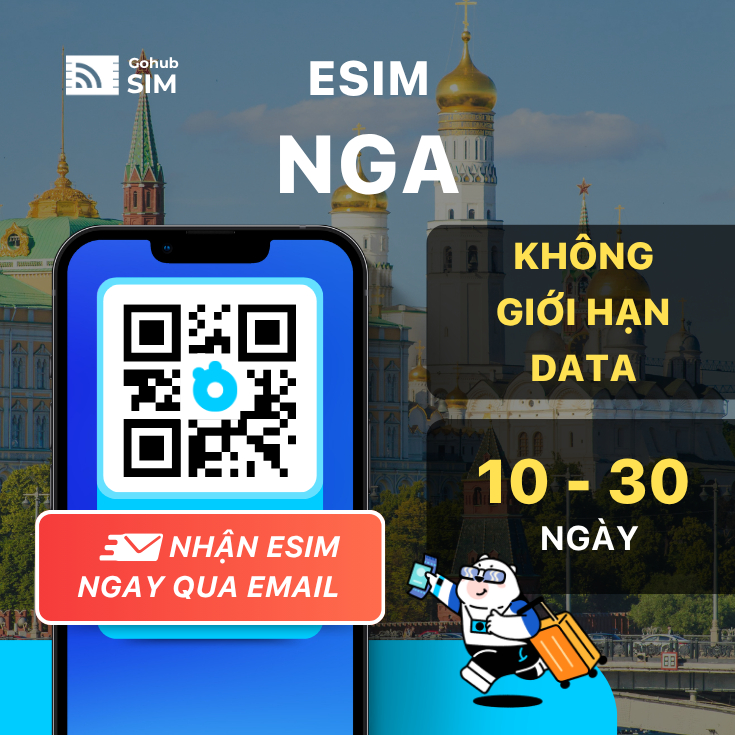 eSIM Nga 4G - Không giới hạn dung lượng (10 - 30 ngày) - Gohub gửi eSIM qua email