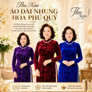 Thu xưa - [Tặng chân dung] Áo dài Nhung Hoa Phú Quý chất liệu nhung điêu khắc sang trọng, tôn nét quý phái