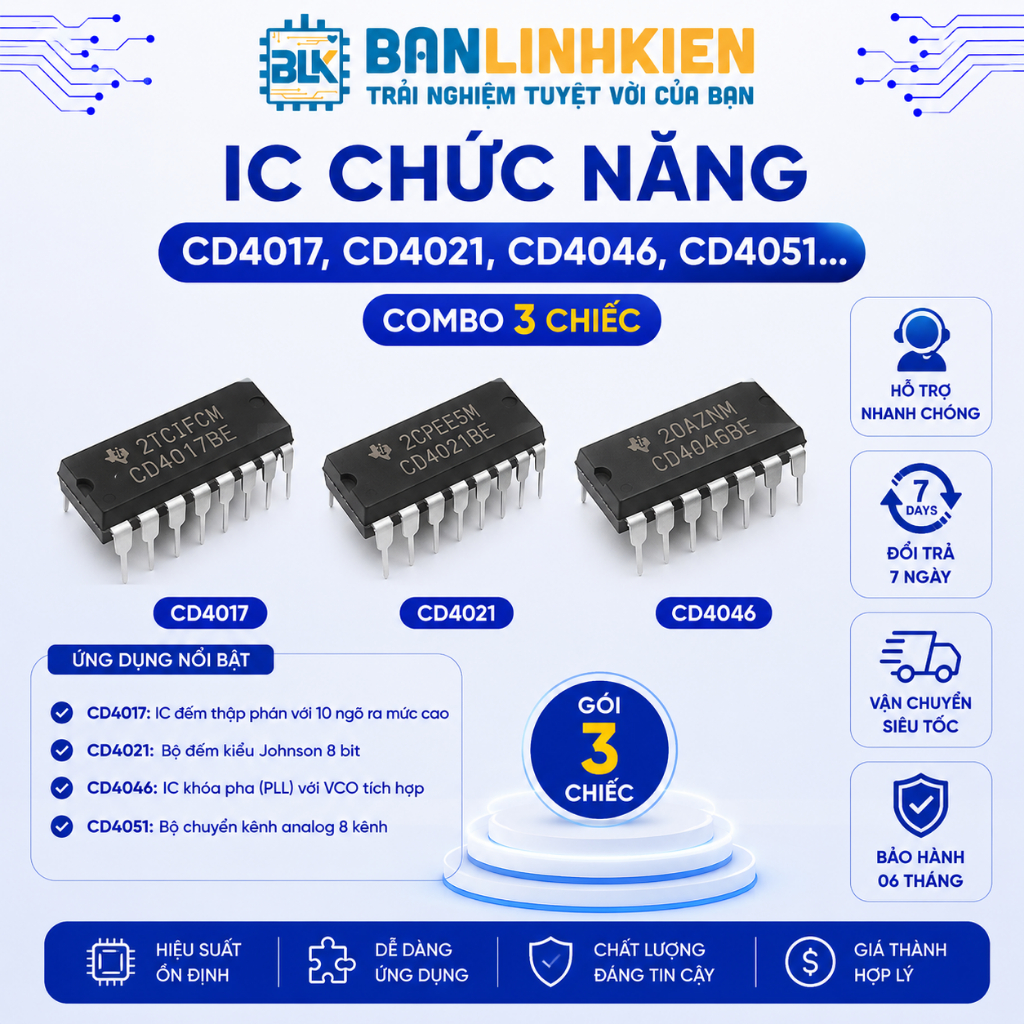Combo 3 chiếc IC Chức năng CD4017,CD4021,CD4046,CD4051...    BANLINHKIEN