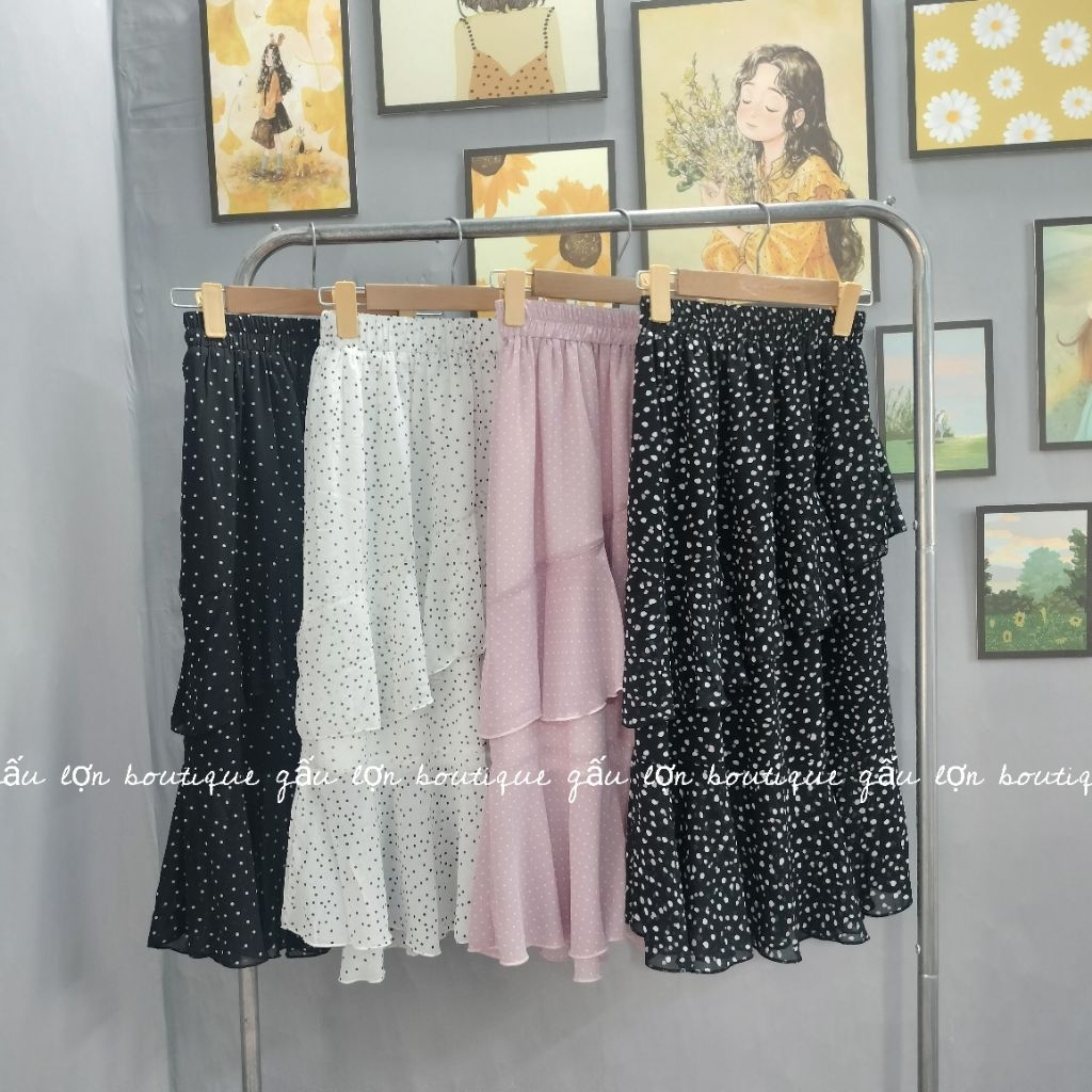 Chân váy midi chấm bi hoa nhí bèo chéo ulzzang hàn quốc | BigBuy360 - bigbuy360.vn