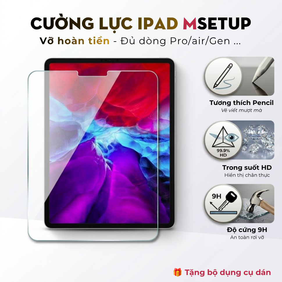 Kích Cường Lực iPad 9D Đủ Dòng iPad Gen 11 10 9 8 7 6 5, Case iPad Air 4 5, Pro 11 inch, Mini 4 5 6 7 Cảm ứng Mượt