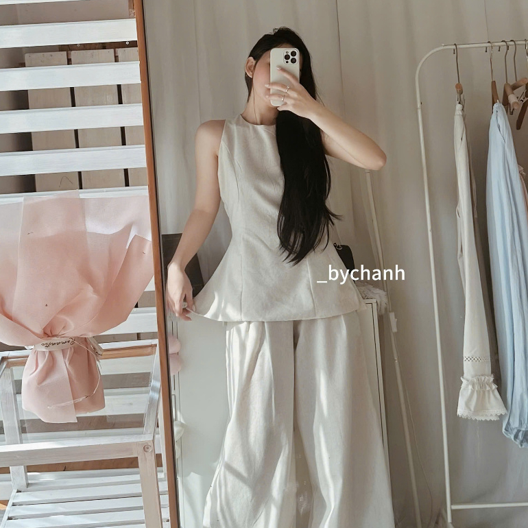 𝐛𝐲𝐂𝐡𝐚𝐧𝐡 - Set Linen Hở Lưng + Quần Suông
