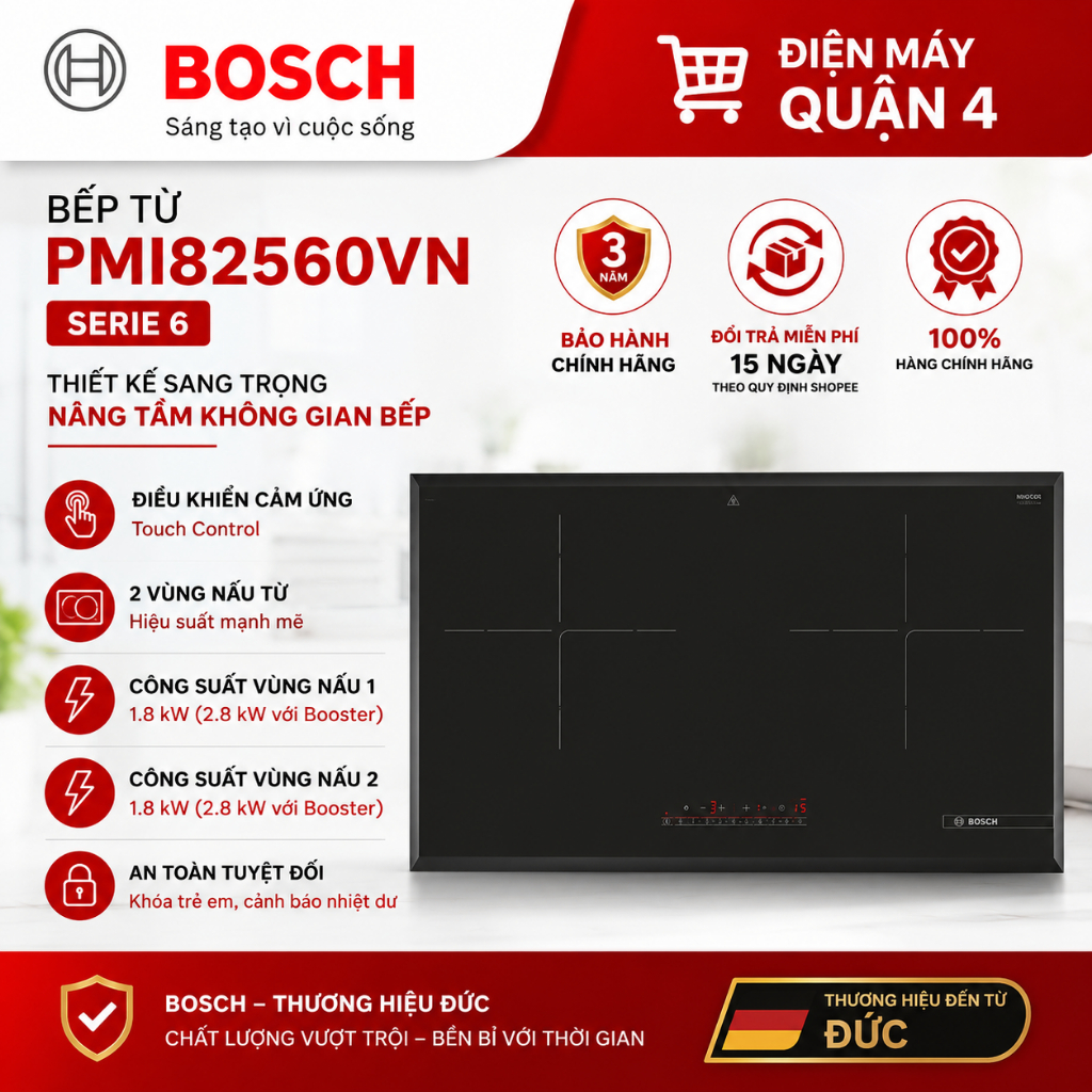 Bếp Điện Từ Bosch 2 Vùng Nấu 2800W PMI82560VN
