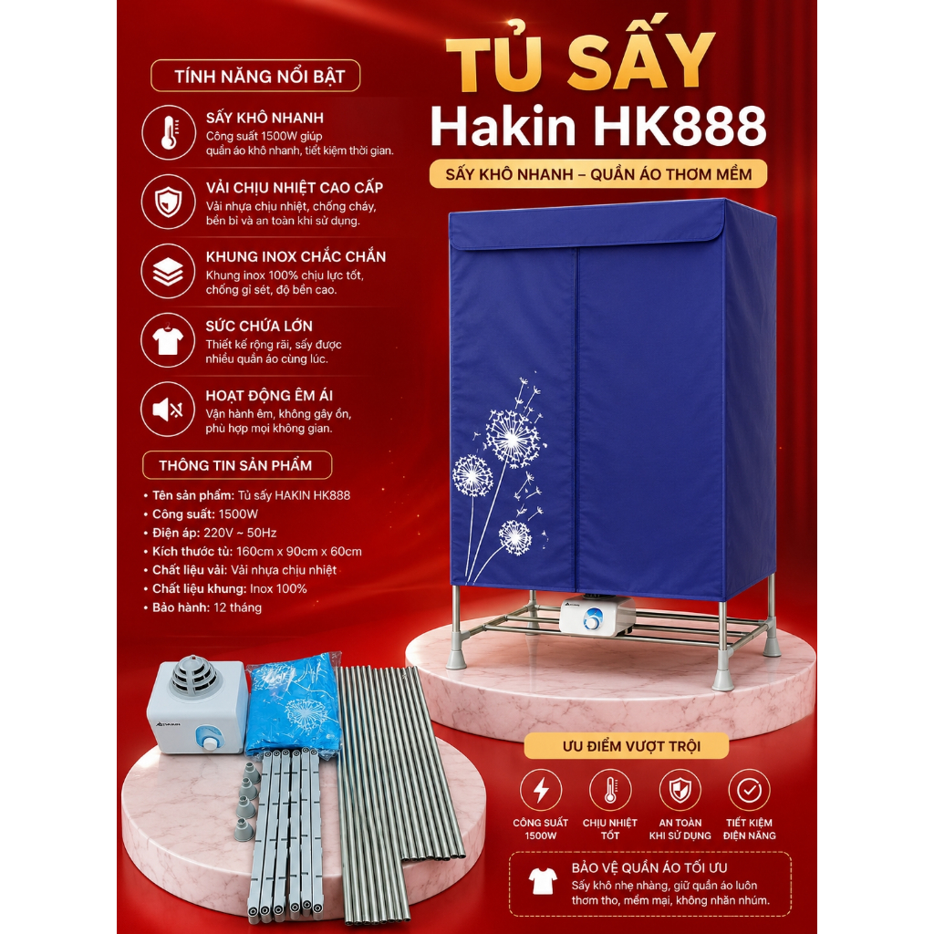 TỦ SẤY Hakin HK888, Tủ to đẹp bảo hành 12 tháng (GIÁ TỐT)
