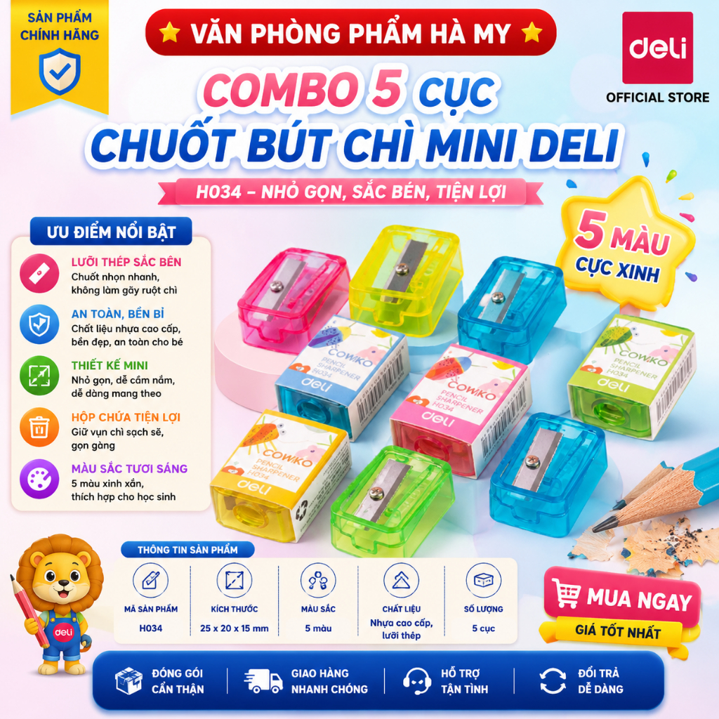 Combo 5 Cục Chuốt Gọt Bút Chì Mini Deli – H034