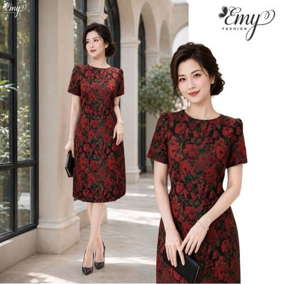 Đầm Thiết Kế EMY Thời Trang Cao Cấp EM9607 Vải Gấm Hoa Cao Cấp Sang Chảnh Đi Tiệc
