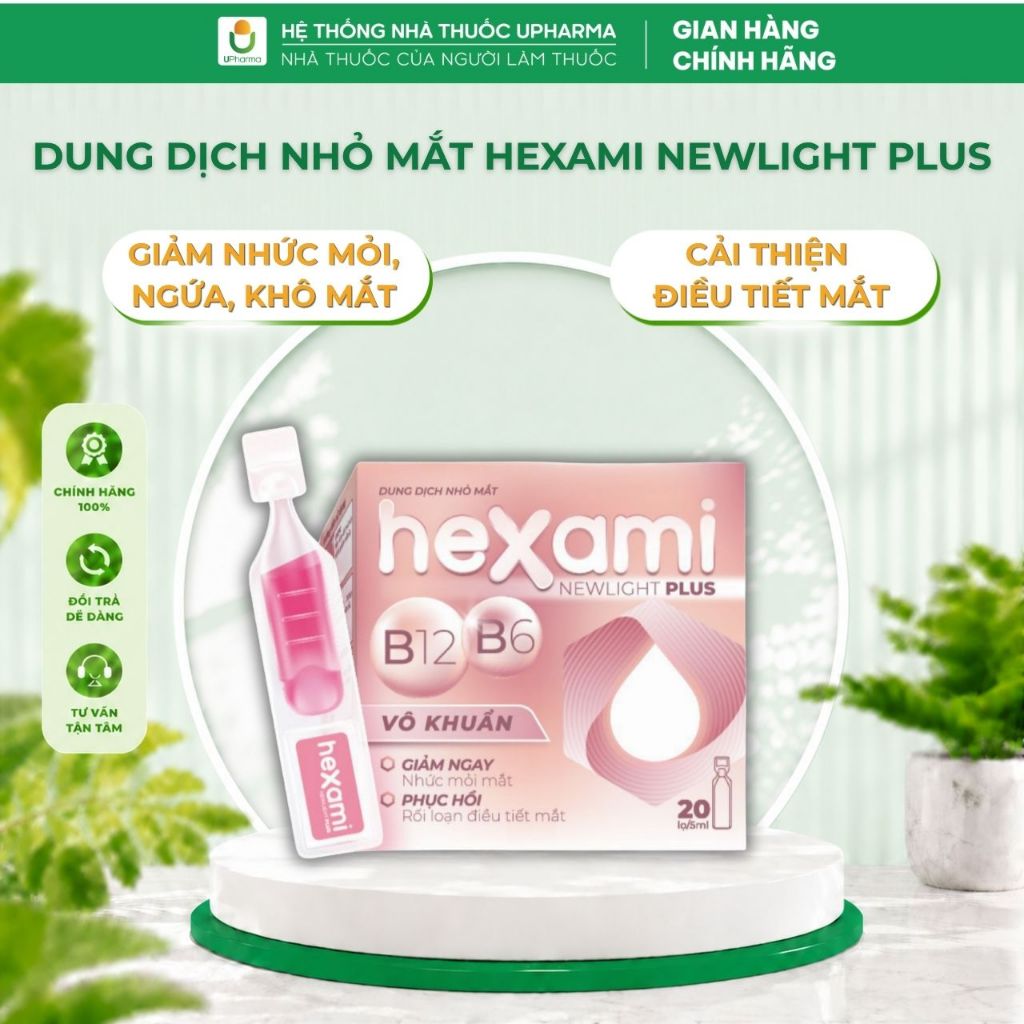 Dung dịch nhỏ mắt Hexami Newlight Plus giảm nhức mỏi mắt, hỗ trợ điều tiết mắt Hộp 20 Ống Upharma