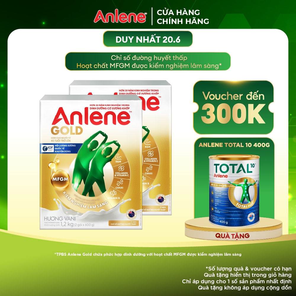 Combo 2 hộp Sữa Bột Anlene Gold Hương Vani 1.2kg