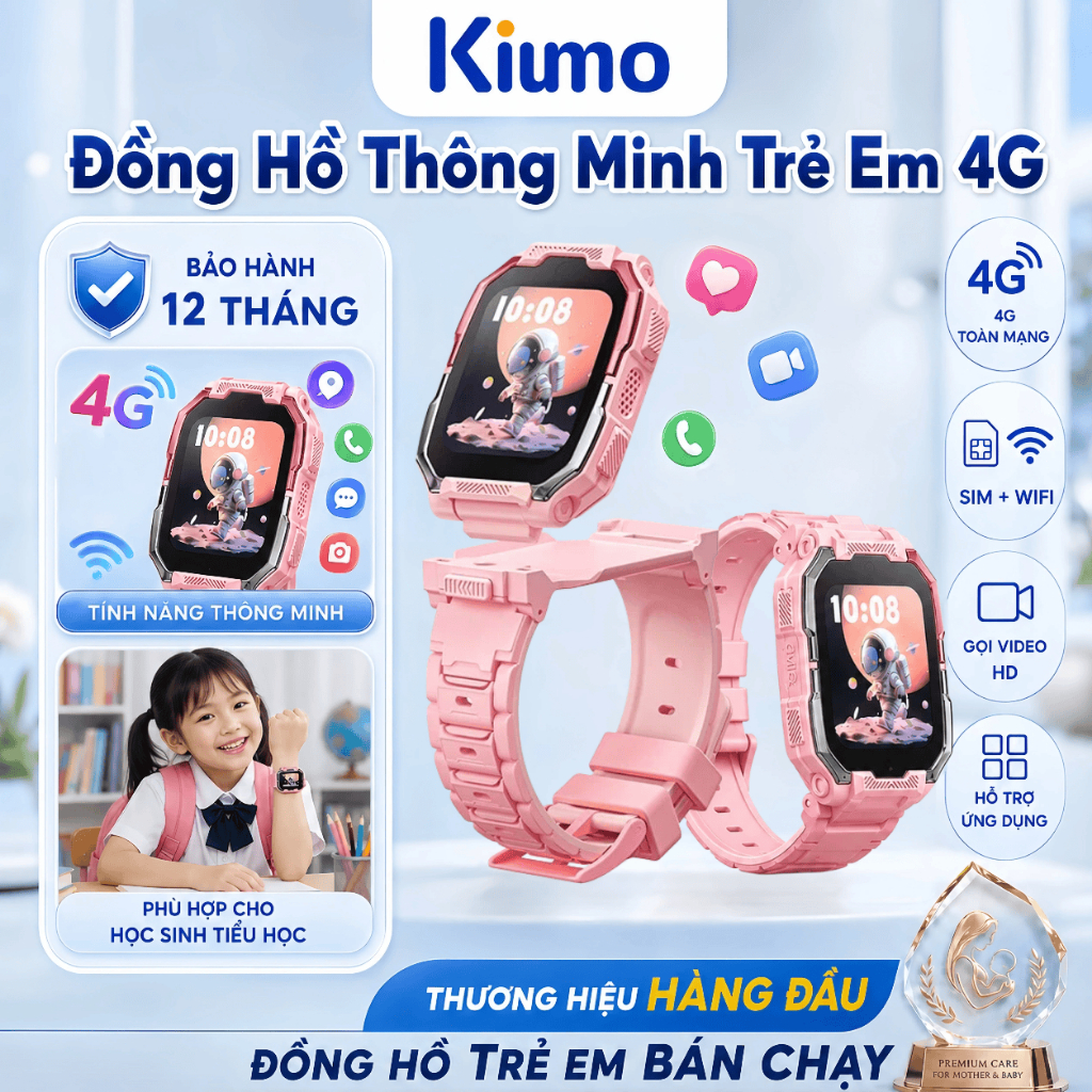 Kiumo【8G/16G】Đồng Hồ Thông Minh Trẻ Em 4G LTE GPS LBS Gọi Video Camera Kép Màn Hình IPS Cảm Ứng