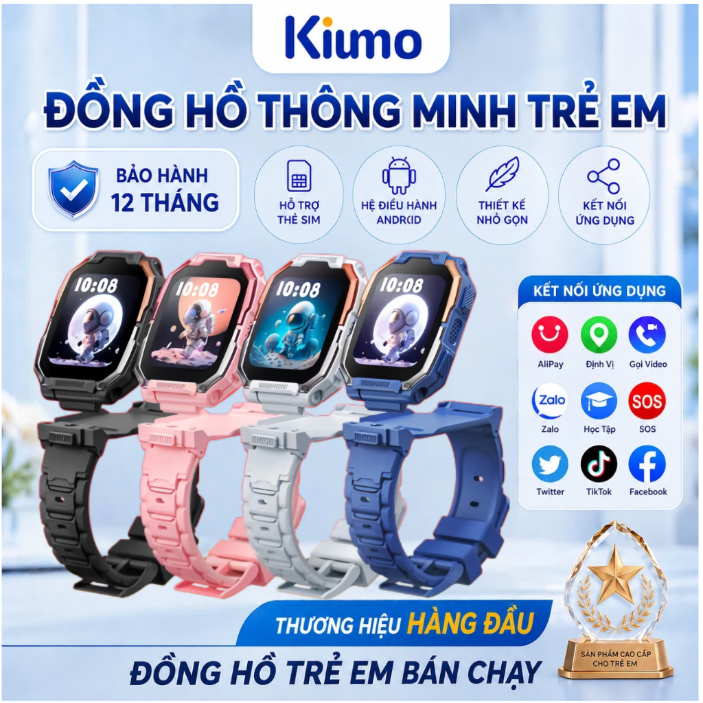Kiumo【Đồng hồ GPS】Đồng Hồ Thông Minh Trẻ Em 4G LTE GPS LBS Chống Nước Màn Hình Cảm Ứng IPS HD Camera