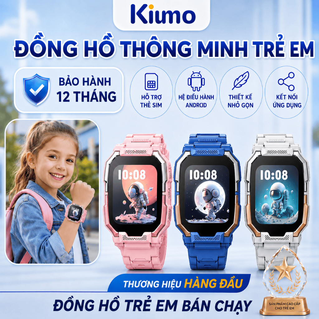 Kiumo【Tiếng Việt】Đồng Hồ Thông Minh Trẻ Em 4G LTE GPS LBS Chống Nước Màn Hình Cảm Ứng IPS HD Camera 