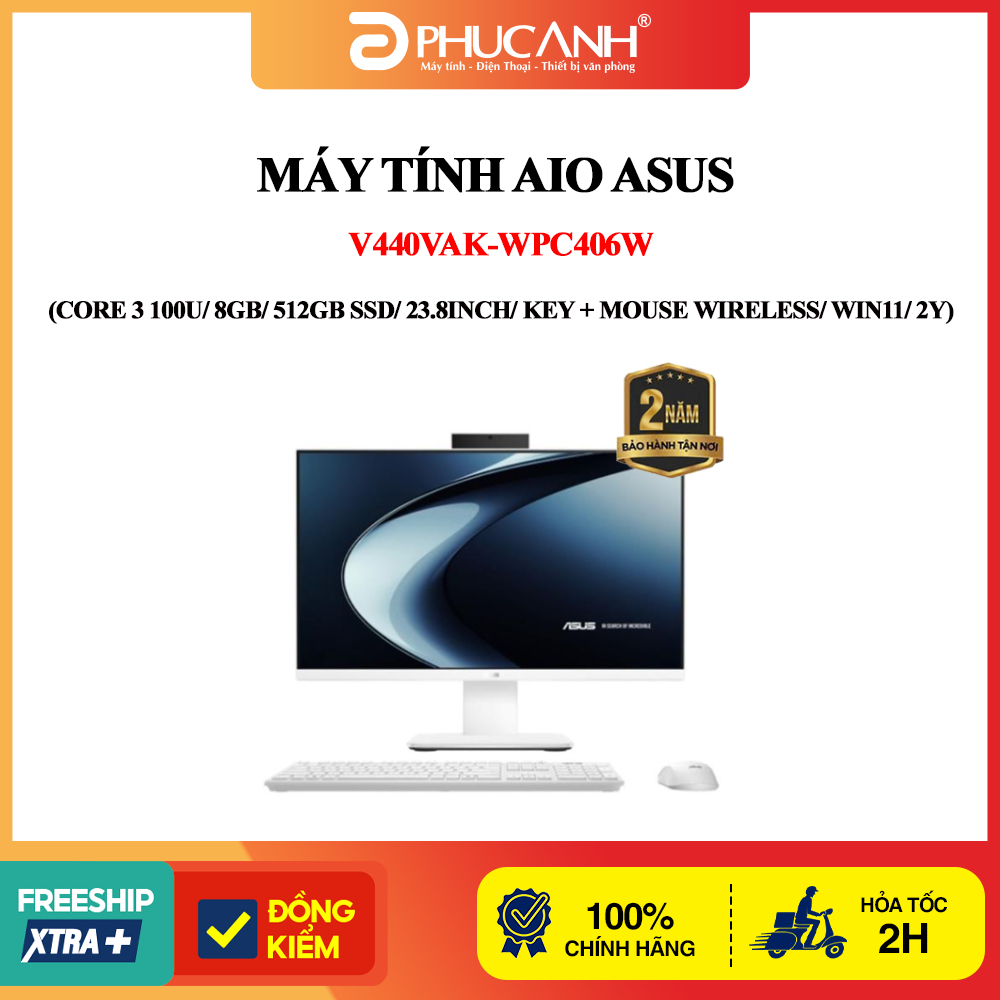 Máy tính AIO Asus V440VAK-WPC406W Core 3 100U, 8GB, 512GB, 23.8", Key, Mouse Wireless, Win11