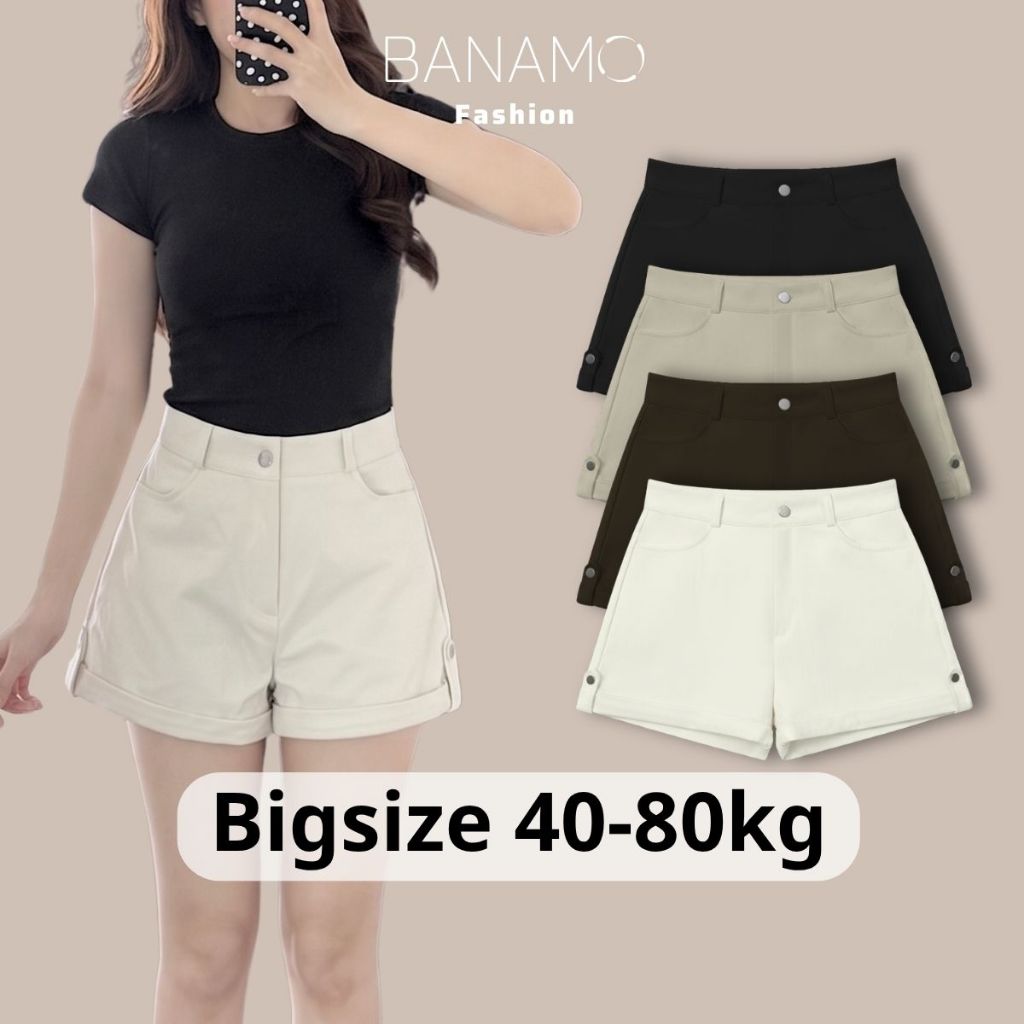 Quần short nữ BIGSIZE Banamo Fashion quần kaki cạp cao gập gấu đính khuy trẻ trung tôn dáng dễ phối đồ 681