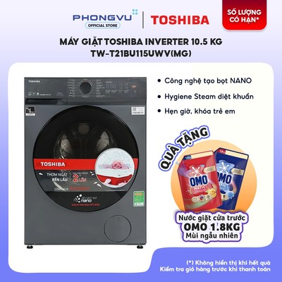 Máy Giặt Cửa Trước Toshiba Inverter 10.5kg TW-T21BU115UWV(MG) - Giặt Siêu Bọt Khí - Bảo Hành 24 Tháng