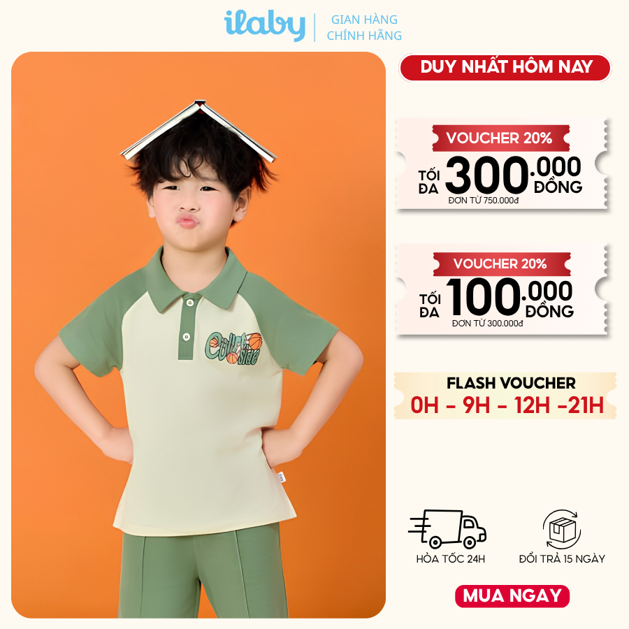 Set bộ bé trai ILABY HCM áo polo cotton thoáng mát và quần short năng động [3523]