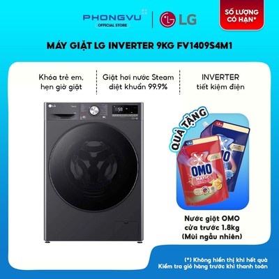 Máy giặt LG Inverter 9kg FV1409S4M1 - Giặt AI DD, TurboWash, Khử khuẩn Steam - Bảo hành 12 tháng