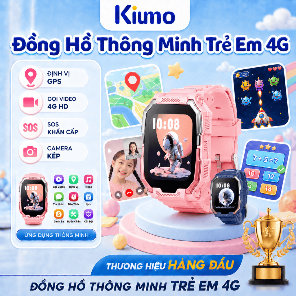 Kiumo【2+16GB】Đồng Hồ Thông Minh Trẻ Em 4G LTE GPS LBS Chống Nước Màn Hình Cảm Ứng IPS HD Camera Kép