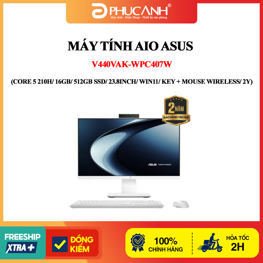 Máy tính AIO Asus V440VAK-WPC407W Core 5 210H, 16GB, 512GB SSD, 23.8inch, Win11, Key, Mouse