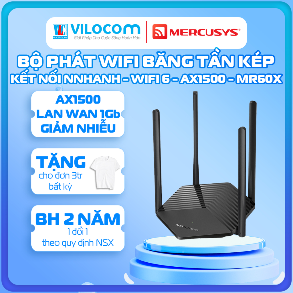 Bộ Phát Wifi 6 không dây Mercusys MR60X 04 Râu - Hàng Chính Hãng