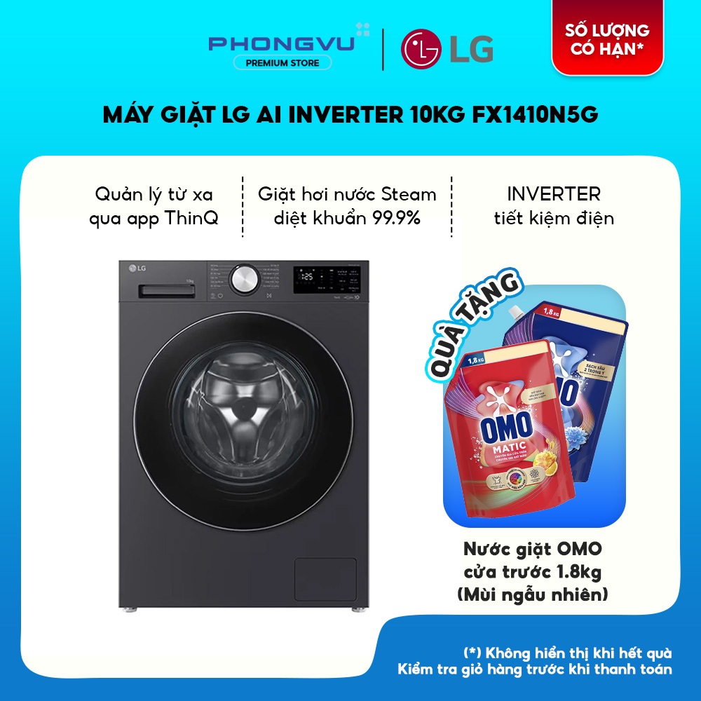 FX1410N5G - Máy Giặt Cửa Trước LG AI Inverter 10Kg FX1410N5G AI DD™ Steam™ ThinQ™ Smart Pairing Giặt