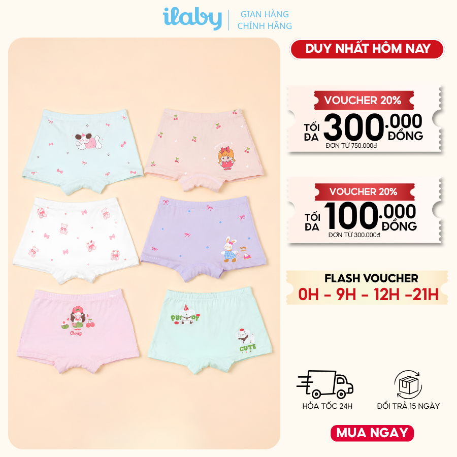 Quần chip bé gái ILABY HCM chất liệu cotton kháng khuẩn mềm mịn thoải mái [3840]