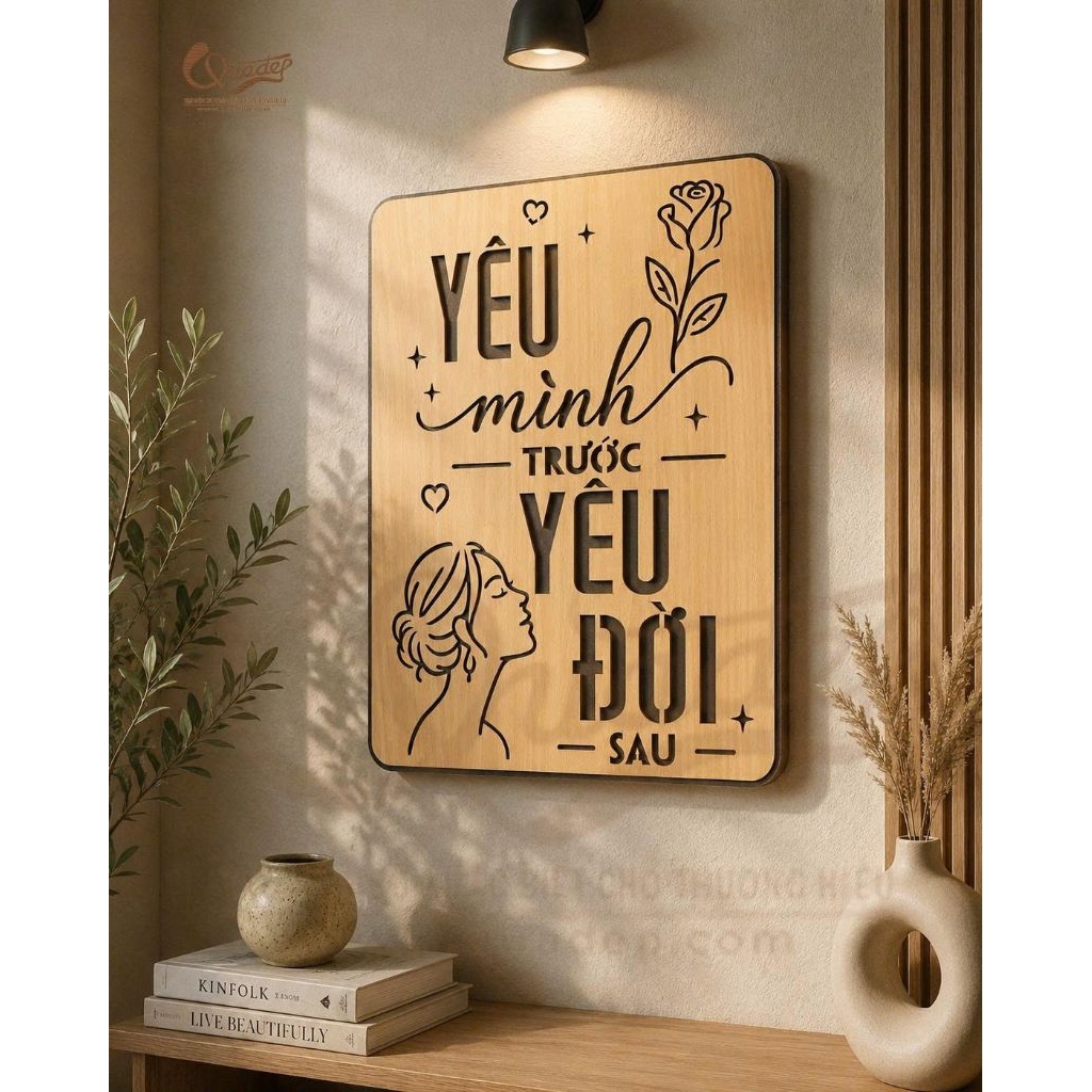 Tranh gỗ chữa lành cho phụ nữ, bảng gỗ decor phòng ngủ hiện đại