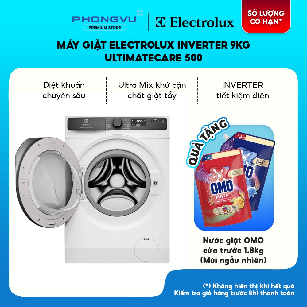 EWF9023P5WC - Máy Giặt Electrolux Inverter 9Kg UltimateCare 500 EWF9023P5WC Giặt Hơi Nước Cảm Biến G