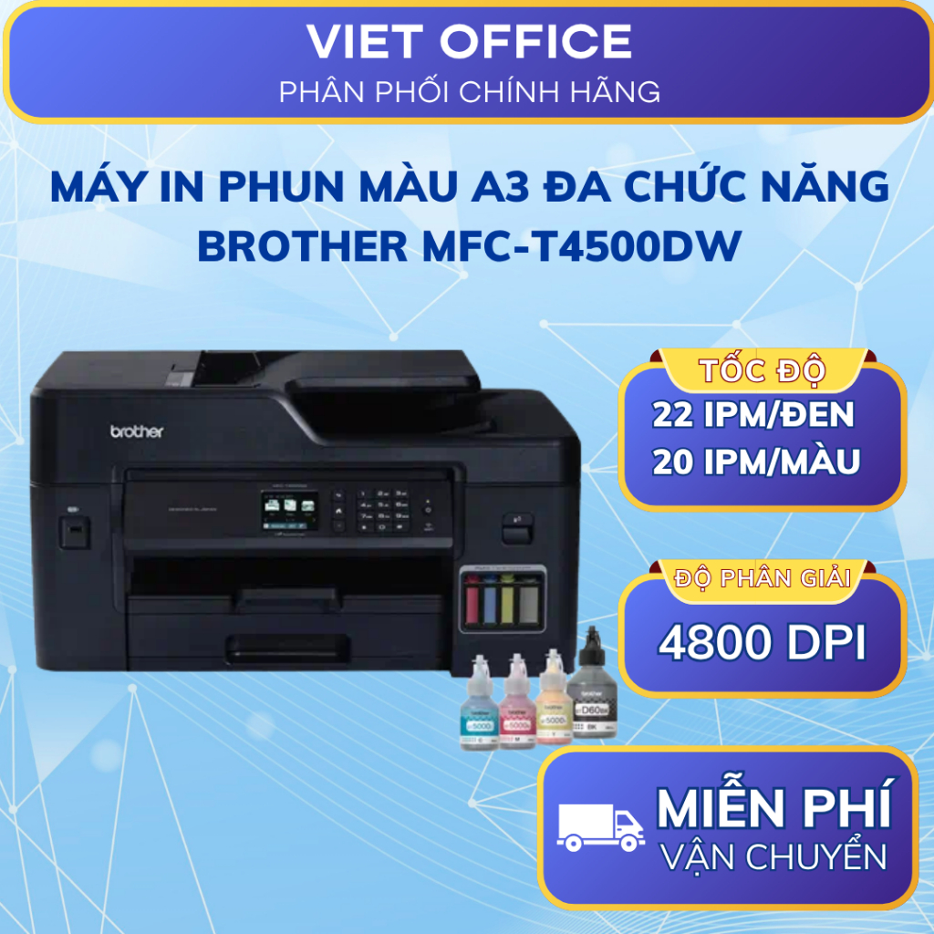 Máy In Brother MFC-T4500DW | In Scan Copy Fax A3 | WiFi | In 2 Mặt Tự Động | Mực Liên Tục