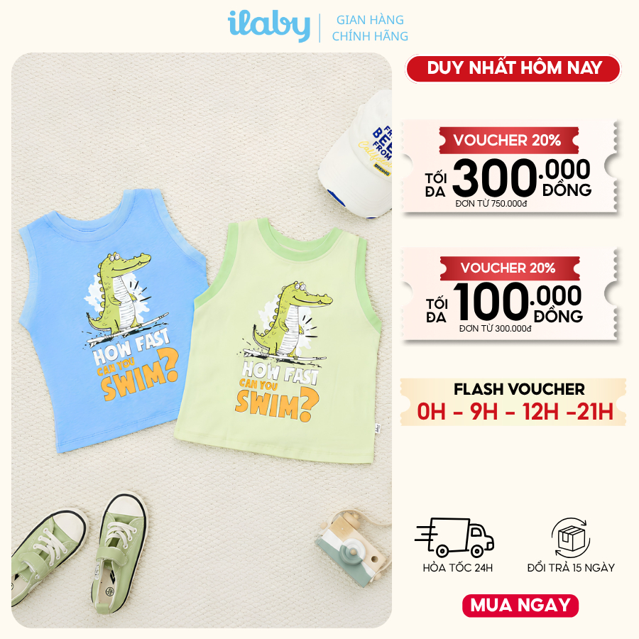 Áo tanktop bé trai ILABY HCM chất cotton co giãn 4 chiều thoáng mát họa tiết hoạt hình [3679]