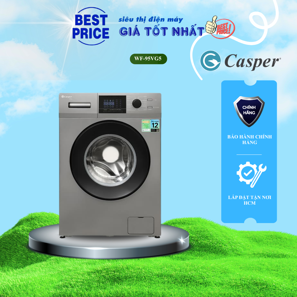 WF-95VG5 Máy giặt Casper Inverter 9.5kg  cửa trước, giặt hơi nước, tiết kiệm điện WF-95VG5