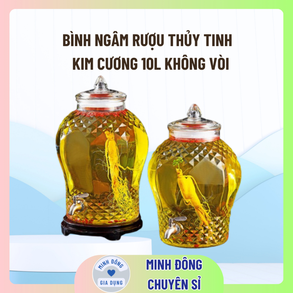 Bình Ngâm Rượu Thủy Tinh hoạ tuyết kim cương 10L không vòi