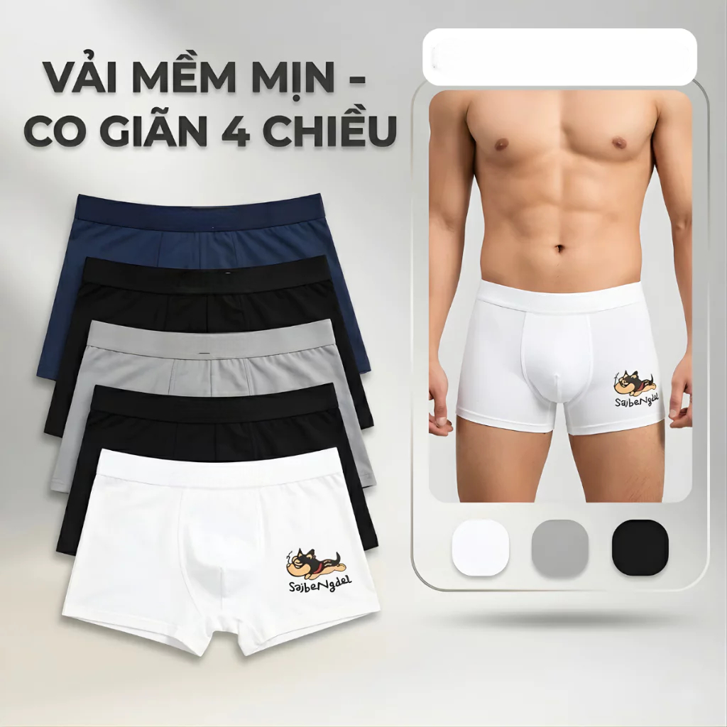 [Peinn] quần boxer cotton nam Combo 5 Quần Lót Nam Boxer FAPAS - Sịp Đùi Nam Cotton Cao Cấp, Thoáng 
