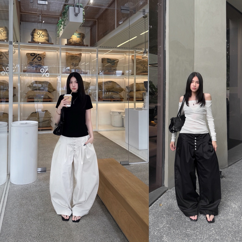 CHOSEN - Quần kaki ống rộng phối nhiều nút Buttons Pants thời trang nam nữ