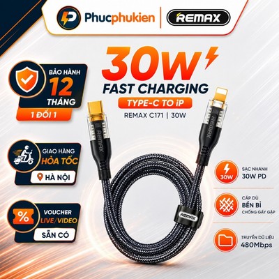 Dây Sạc Nhanh REMAX C171 Type-C to Lighning 30W chuẩn PD Thiết Kế Cyberpunk - Phúc Phụ Kiện