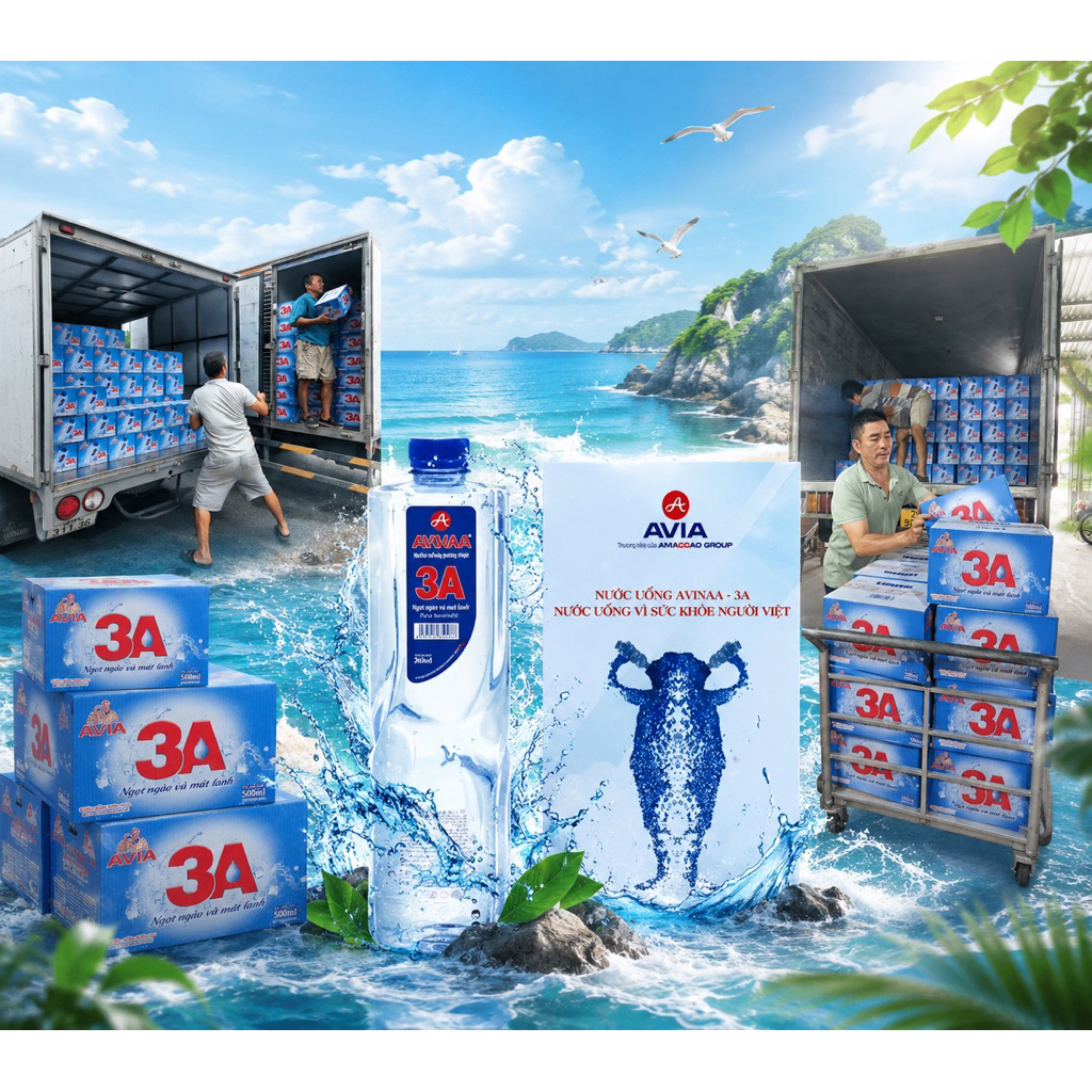 Nước lọc tinh khiết 3A - AVINA. 24 chai/ thùng - Chai 350ml và 500ml ( tiêu chuẩn Châu Âu)
