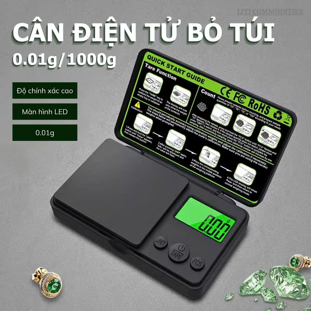 Cân Tiểu Ly 0.01g, Độ Chính Xác Đến 1000g/0.01g, Màn Hình LED