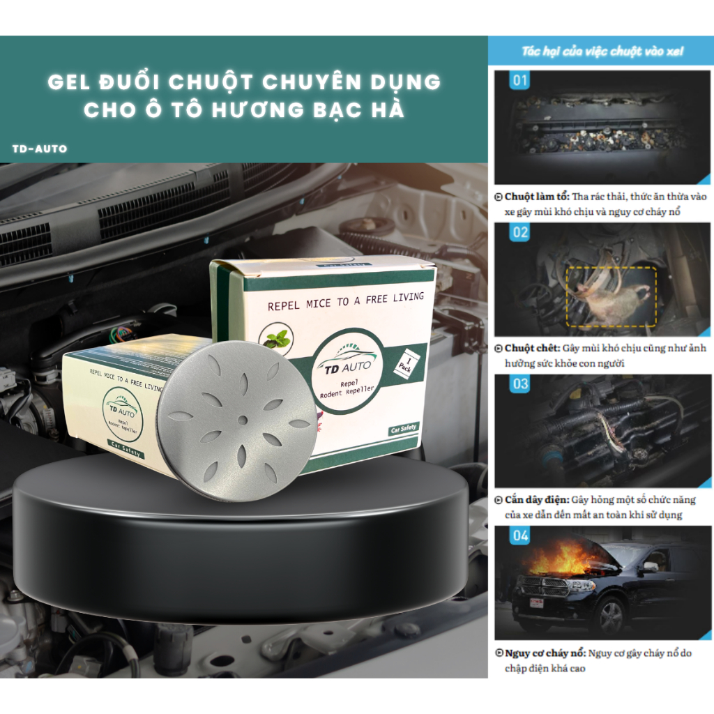 Gel Đuổi Chuột Cho Ô Tô TD AUTO Mùi Bạc Hà – Sáp Đuổi Chuột Khoang Máy, Ngăn Chuột Làm Tổ, Cắn Dây Đ