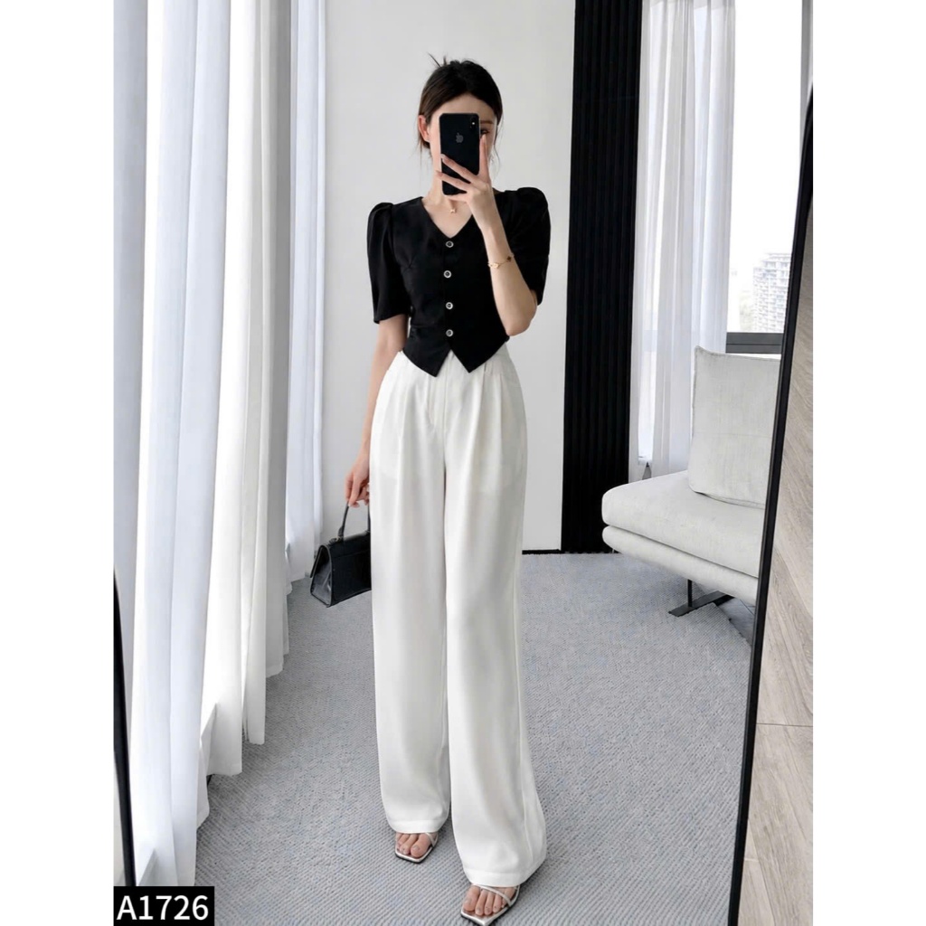 Bộ quần dài áo crop 2 màu đen - trắng A1726