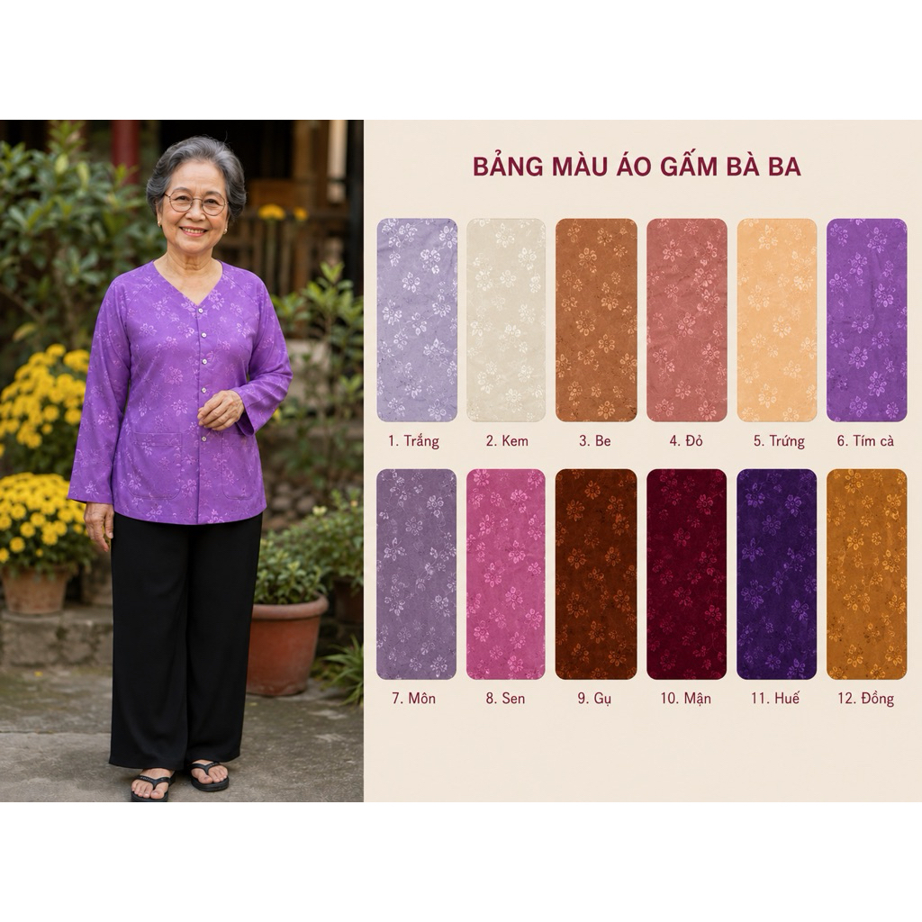 Áo Gấm Bà ba cho người Già, Bộ gấm cho Bà, cho Mẹ