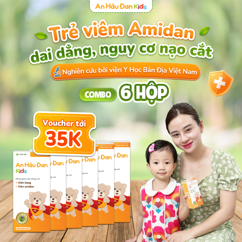 Combo 6 hộp Siro Ho Cho Bé An Hầu Đan Kids Hỗ Trợ Giảm Viêm Amidan Viêm Họng Trẻ 6 Tháng-10 Tuổi